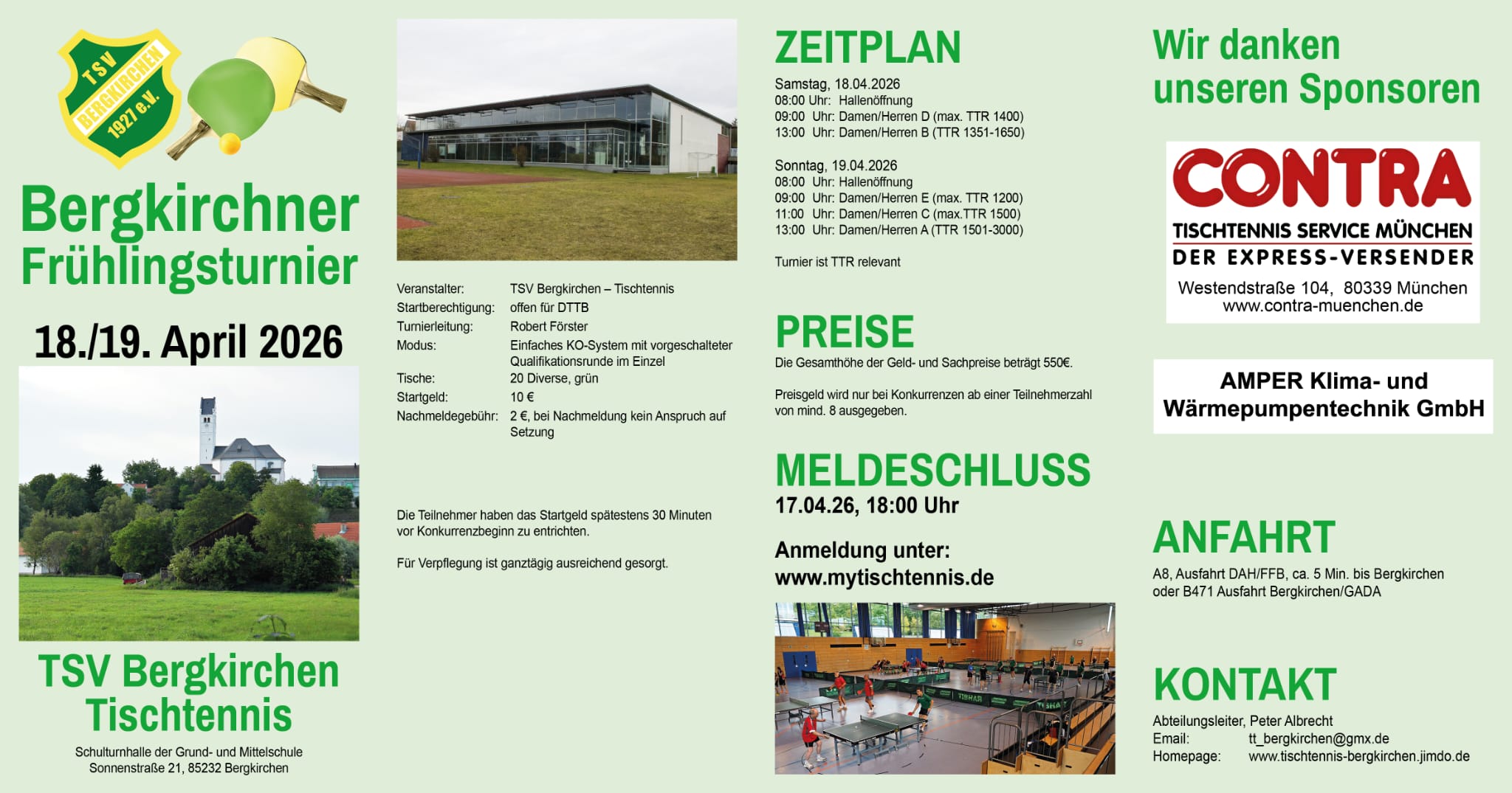 Einladung der Tischtennisabteilung zum Frühlingsturnier am 18.04. und 19.04.2026.